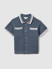 Reiss Airforce Blue Coulson 3-9 yrs Crochet Contrast Trim Shirt - Image 2 of 5