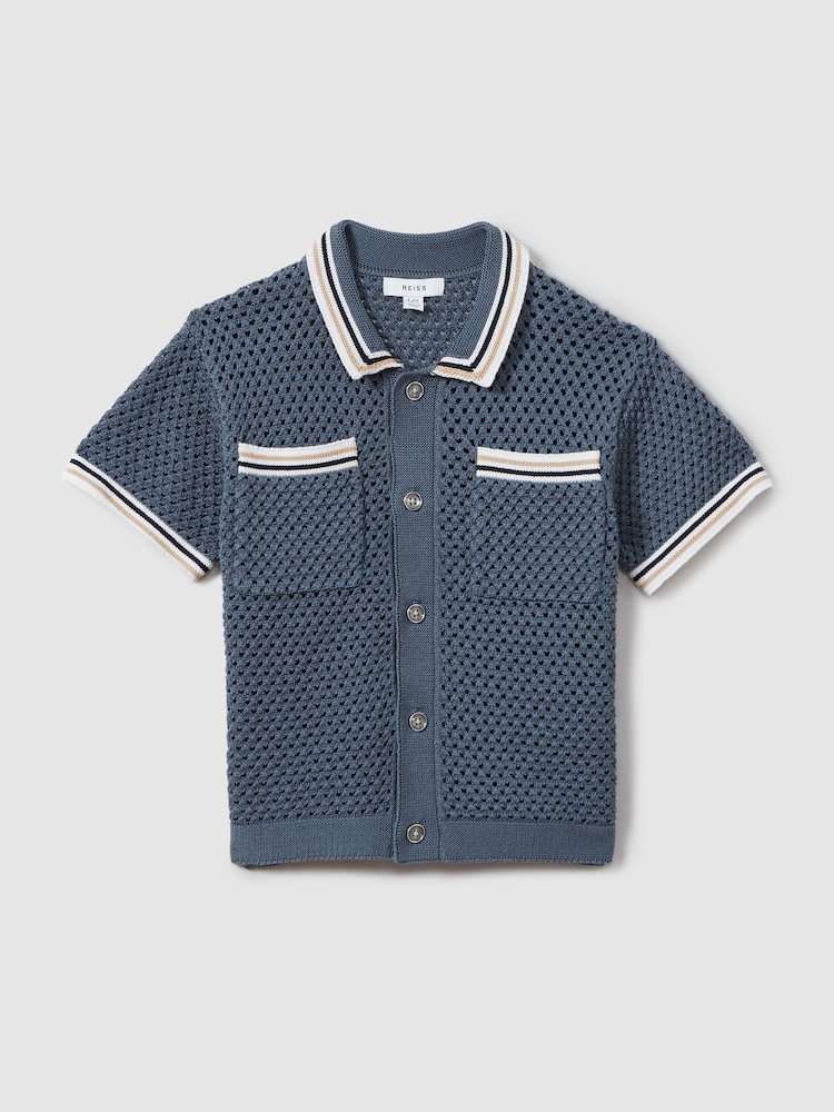 Reiss Airforce Blue Coulson 3-9 yrs Crochet Contrast Trim Shirt - Image 2 of 5