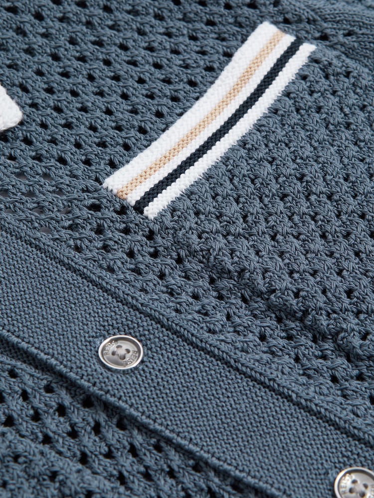 Reiss Airforce Blue Coulson 3-9 yrs Crochet Contrast Trim Shirt - Image 5 of 5
