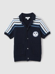 Reiss Navy Sandy 9-13 yrs Knitted Cotton Cuban Collar Shirt - Image 2 of 5