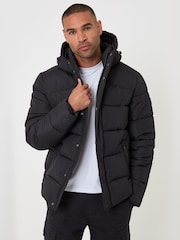Threadbare Black Showerproof Hooded Puffer Coat - Image 1 of 5
