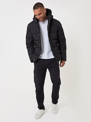 Threadbare Black Showerproof Hooded Puffer Coat - Image 4 of 5