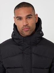 Threadbare Black Showerproof Hooded Puffer Coat - Image 5 of 5