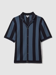 Reiss Navy/Blue Naxos Knitted Cuban Collar Shirt - Image 2 of 5