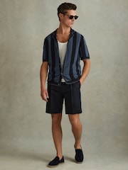 Reiss Navy/Blue Naxos Knitted Cuban Collar Shirt - Image 3 of 5