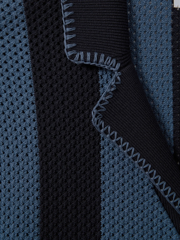 Reiss Navy/Blue Naxos Knitted Cuban Collar Shirt - Image 5 of 5