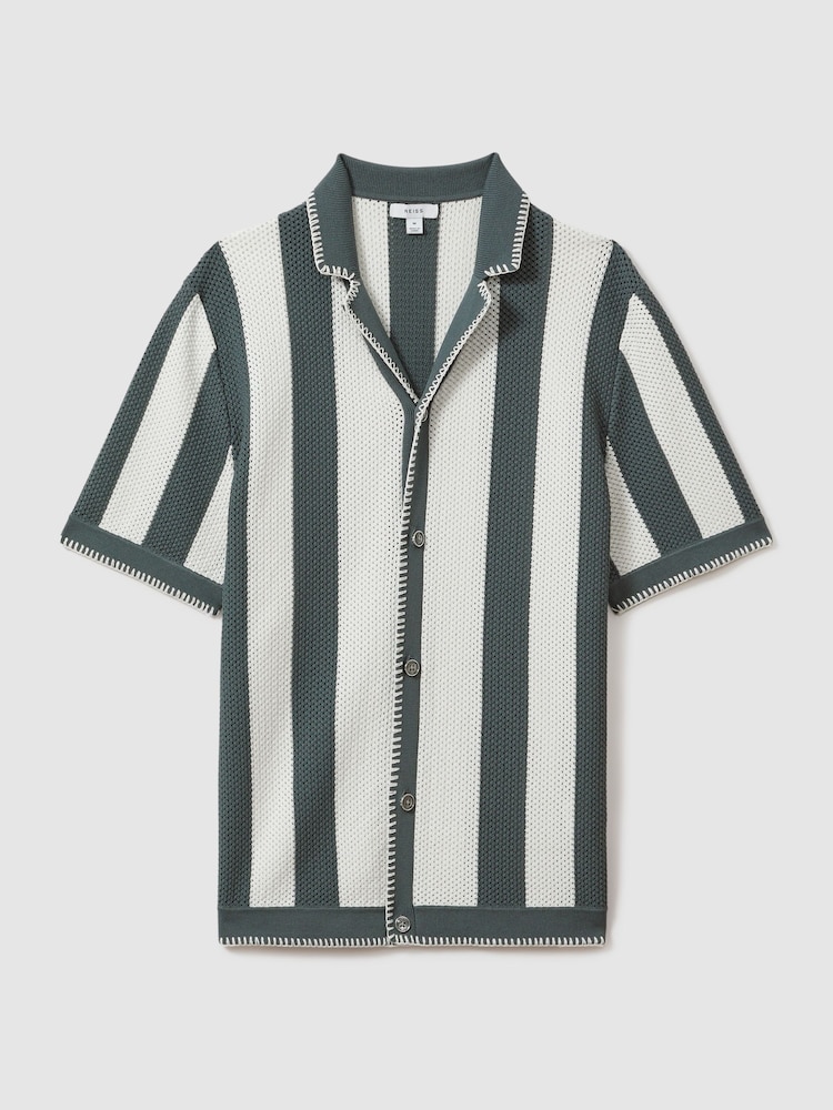 Reiss Argento/Optic White Naxos Knitted Cuban Collar Shirt - Image 2 of 6