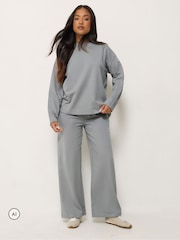 PixieGirl Petite Grey Sweatshirt & Wide Leg Joggers Set - Image 1 of 6