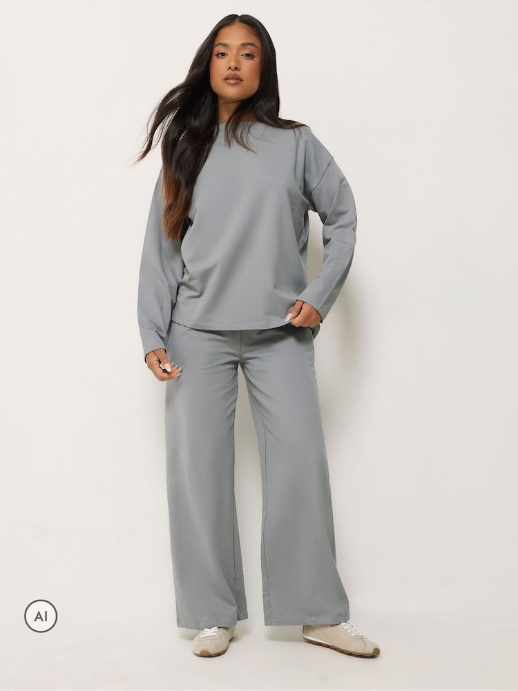 PixieGirl Petite Grey Sweatshirt & Wide Leg Joggers Set - Image 1 of 6 PixieGirl Petite Grey Sweatshirt & Wide Leg Joggers Set - Image 1 of 6