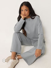 PixieGirl Petite Grey Sweatshirt & Wide Leg Joggers Set - Image 3 of 6