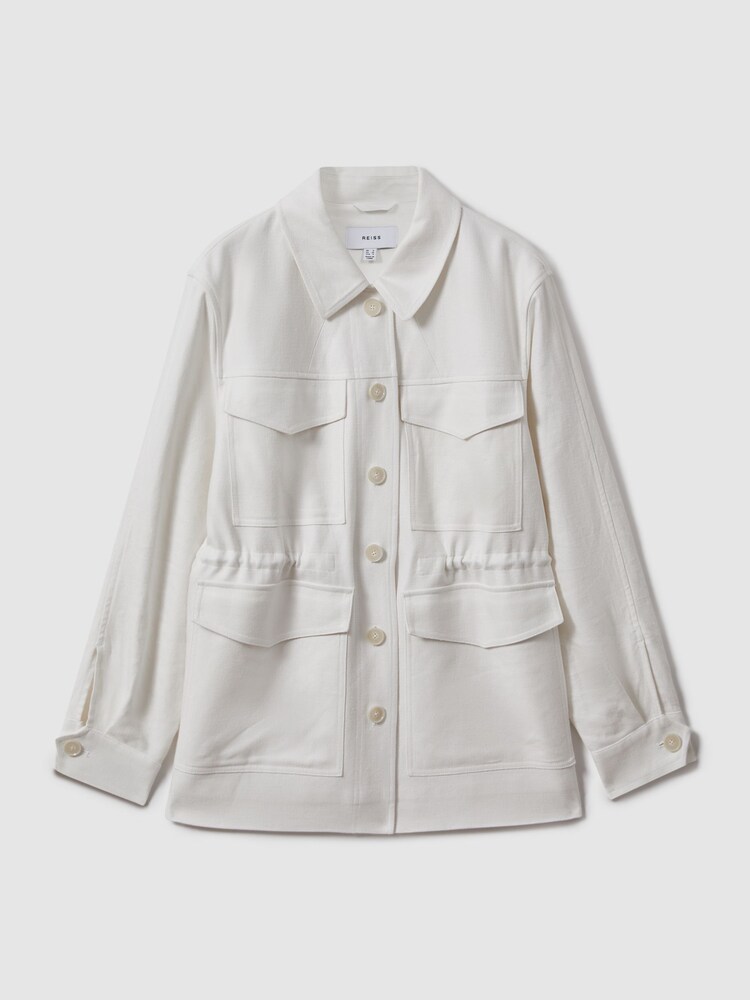 Reiss White Jade Linen Blend Drawstring Overshirt - Image 2 of 6