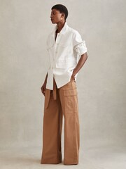 Reiss White Jade Linen Blend Drawstring Overshirt - Image 3 of 6