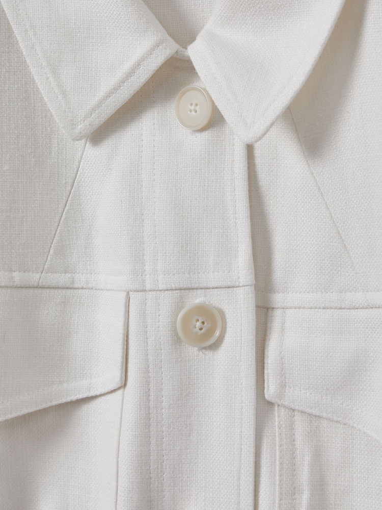 Reiss White Jade Linen Blend Drawstring Overshirt - Image 6 of 6