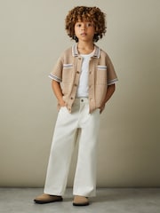 Reiss Soft Taupe Coulson 9-13 yrs Crochet Contrast Trim Shirt - Image 1 of 5