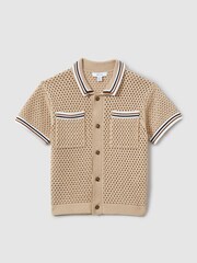 Reiss Soft Taupe Coulson 9-13 yrs Crochet Contrast Trim Shirt - Image 1 of 5