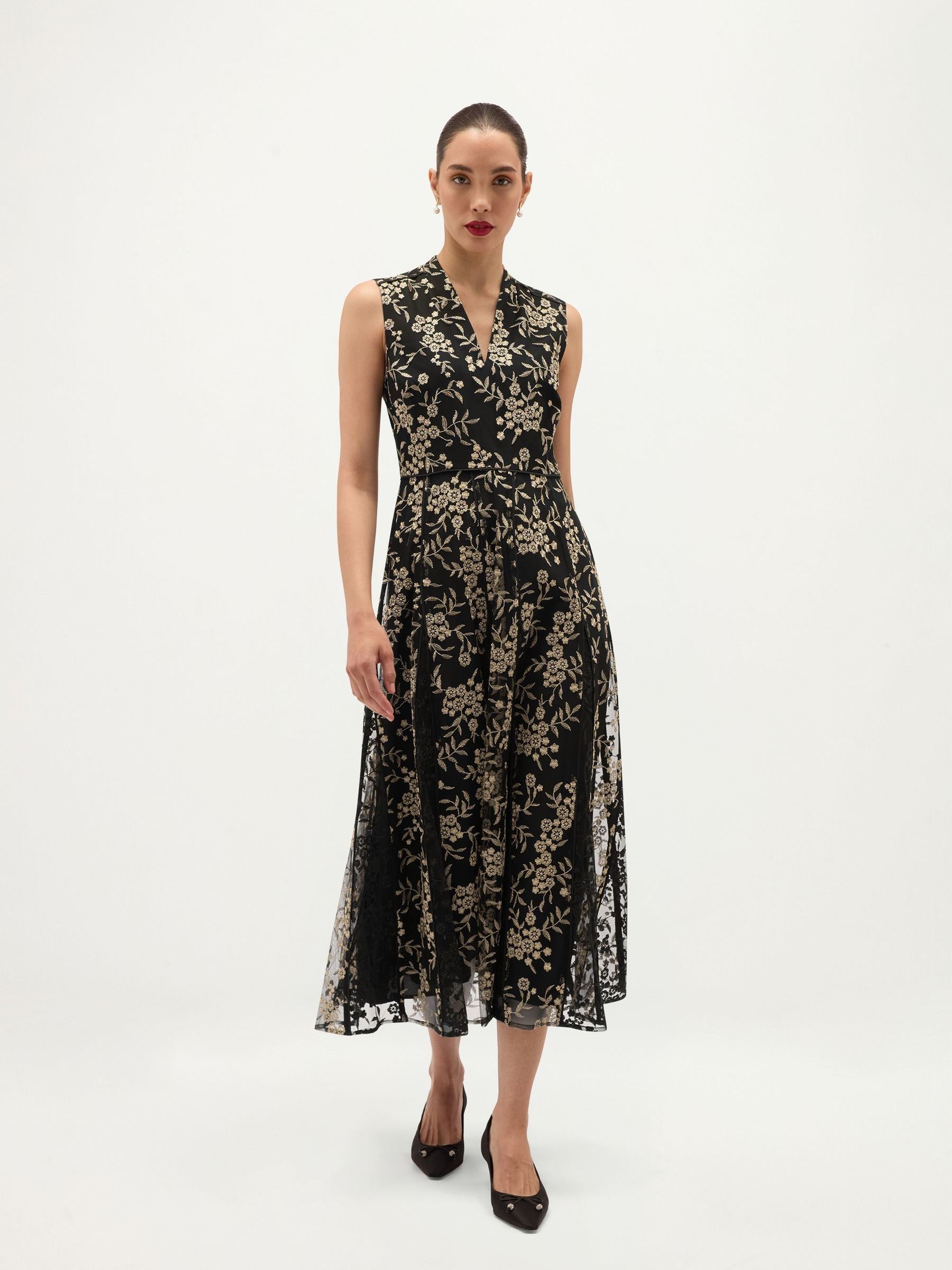 Hobbs Women's Black Quin Embroidered Dress