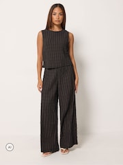 PixieGirl Petite Black Top & Wide Leg Trousers Set - Image 1 of 6