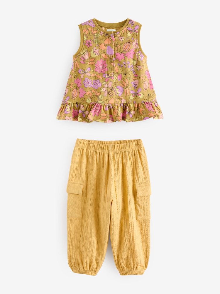 Yellow Sleeveless T-Shirt and Cargo Trousers Set (3mths-7yrs) - Image 2 of 5 Yellow Sleeveless T-Shirt and Cargo Trousers Set (3mths-7yrs) - Image 2 of 5