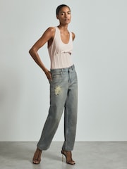 Reiss Blue Dina Embellished Wide Leg Jeans - Image 1 of 6