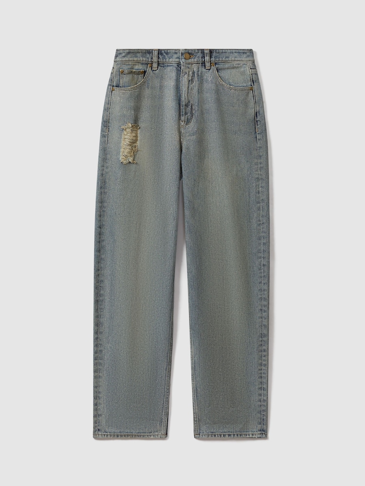 Reiss Blue Dina Embellished Wide Leg Jeans - Image 2 of 6
