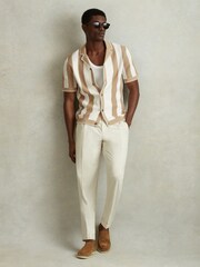 Reiss Stone/Optic White Naxos Knitted Cuban Collar Shirt - Image 1 of 5