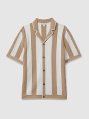 Reiss Stone/Optic White Naxos Knitted Cuban Collar Shirt - Image 2 of 5
