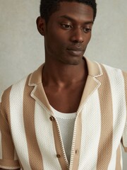 Reiss Stone/Optic White Naxos Knitted Cuban Collar Shirt - Image 3 of 5