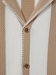 Reiss Stone/Optic White Naxos Knitted Cuban Collar Shirt - Image 5 of 5