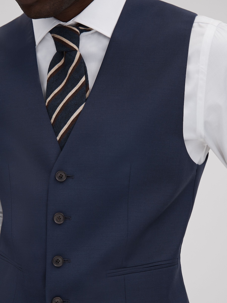 Reiss Navy Destiny Wool Single Breasted Slim Fit Waistcoat - Image 4 of 5