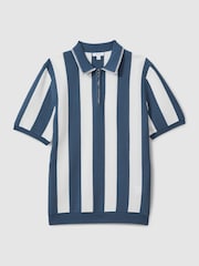 Reiss Airforce Blue/Ecru Paros Knitted Half-Zip Polo Shirt - Image 2 of 5