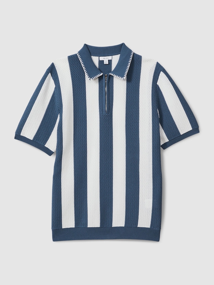 Reiss Airforce Blue/Ecru Paros Knitted Half-Zip Polo Shirt - Image 2 of 5