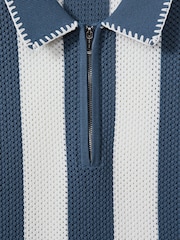 Reiss Airforce Blue/Ecru Paros Knitted Half-Zip Polo Shirt - Image 5 of 5