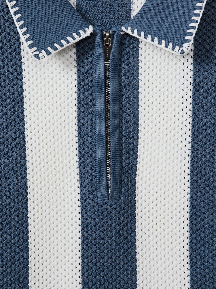 Reiss Airforce Blue/Ecru Paros Knitted Half-Zip Polo Shirt - Image 5 of 5