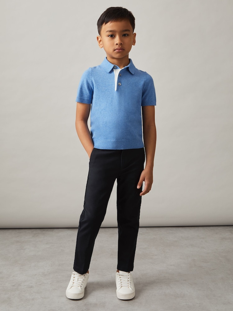 Reiss Navy Eastbury 9-13 yrs Slim Fit Tapered Chinos - Image 1 of 4