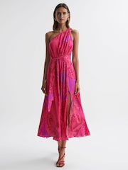 Reiss Pink Mila One Shoulder Paisley Maxi Dress - Image 3 of 5