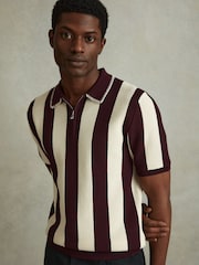 Reiss White/Bordeaux Paros Knitted Half-Zip Polo Shirt - Image 1 of 6