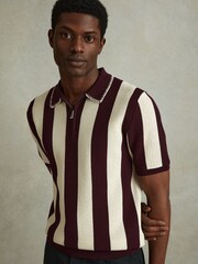 Reiss White/Bordeaux Paros Knitted Half-Zip Polo Shirt - Image 2 of 6