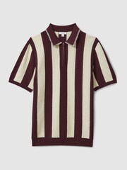Reiss White/Bordeaux Paros Knitted Half-Zip Polo Shirt - Image 3 of 6