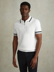 Reiss Optic White Chelsea Half-Zip Polo Shirt - Image 1 of 6