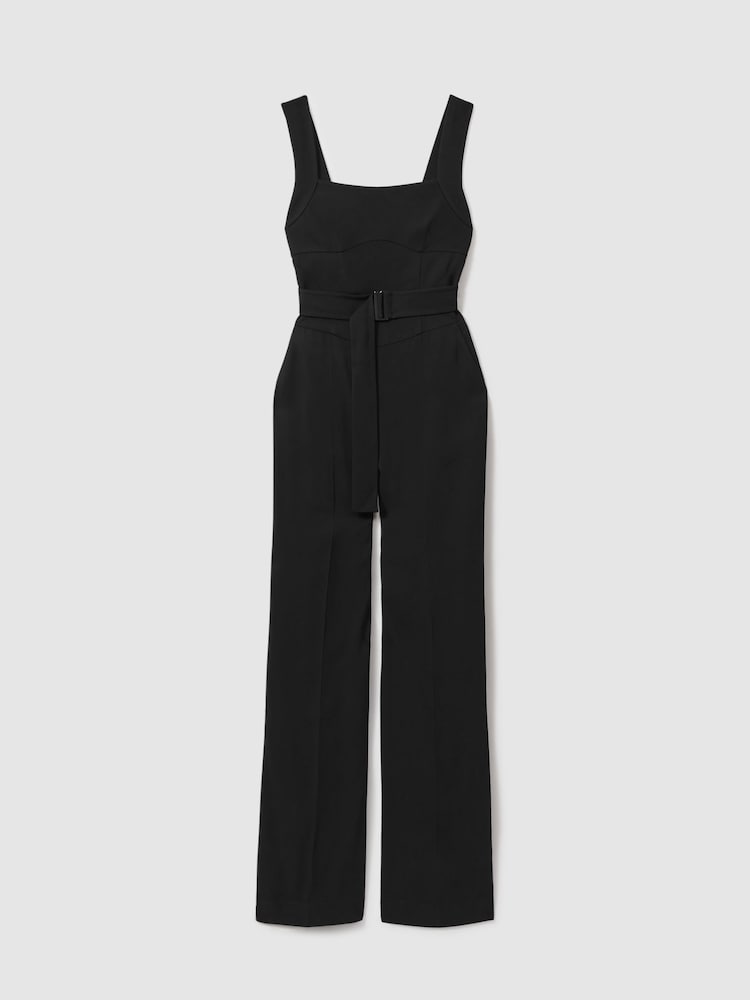 Reiss Black Kim Cross Back Belted Jumpsuit - Image 2 of 6
