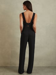 Reiss Black Kim Cross Back Belted Jumpsuit - Image 3 of 6