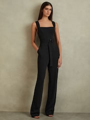 Reiss Black Kim Cross Back Belted Jumpsuit - Image 5 of 6