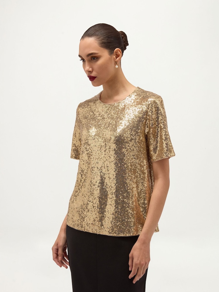 Hobbs Gold Lilibet Sequin Top - Image 1 of 5 Hobbs Gold Lilibet Sequin Top - Image 1 of 5