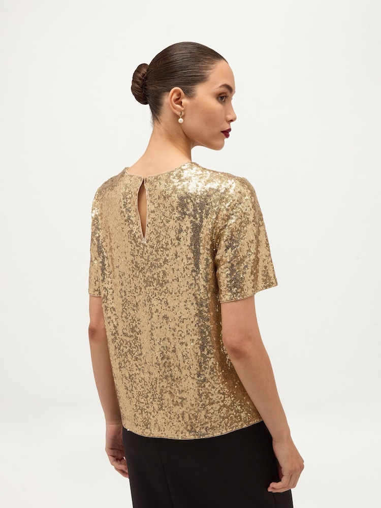 Hobbs Gold Lilibet Sequin Top - Image 2 of 5 Hobbs Gold Lilibet Sequin Top - Image 2 of 5