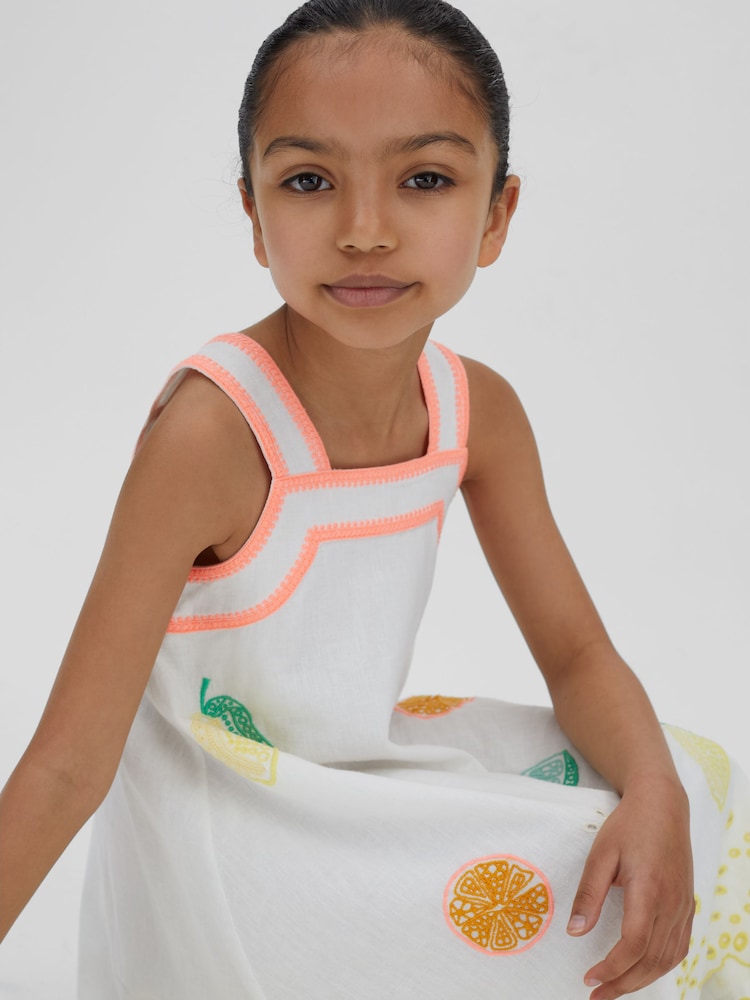 Reiss Ivory Print Arabella 9-13 yrs Cotton-Linen Broderie Dress - Image 1 of 4