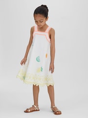 Reiss Ivory Print Arabella 9-13 yrs Cotton-Linen Broderie Dress - Image 3 of 4