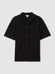 Reiss Black Heartwood Embroidered Cuban Collar Shirt - Image 2 of 6