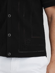 Reiss Black Heartwood Embroidered Cuban Collar Shirt - Image 4 of 6