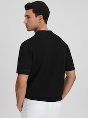 Reiss Black Heartwood Embroidered Cuban Collar Shirt - Image 5 of 6