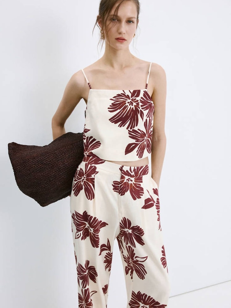 Mango Cream Floral Straight-Leg Trousers - Image 2 of 7